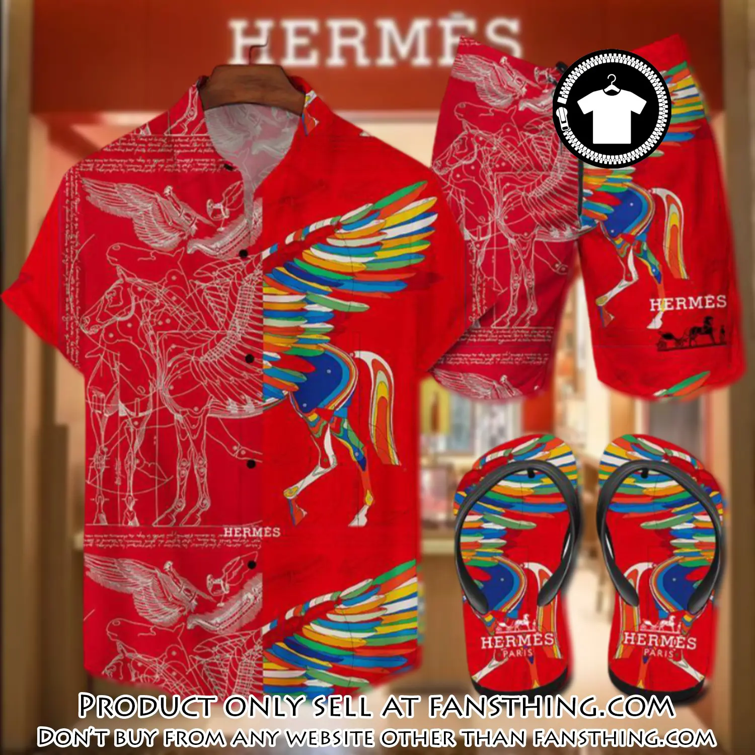 Hermes flip flops and combo hawaii shirt shorts luxury brand summer outfit hsf086 fst0013600